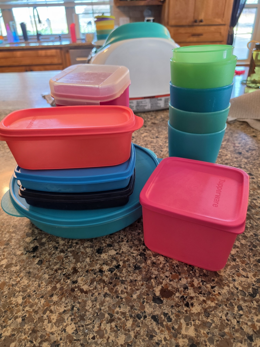 Tupperware Bright Mix Stackable Food Storage Set - Pink, Teal, Blue, Green